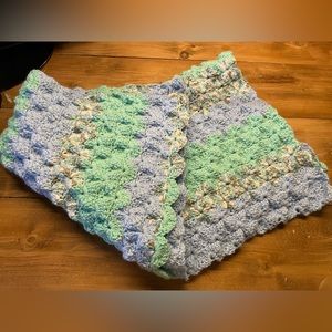 Beautiful Hand Crocheted Blue & Green Baby Blanket